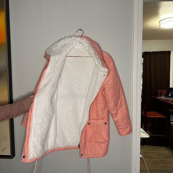 Unbranded Peach Parka Jacket Women's Size Large Long Sleeve Full Zip Snap Button - Picture 10 of 13